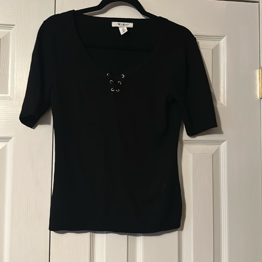 White House Black Market Black Lace-Up Scoop Neck Women’s Top